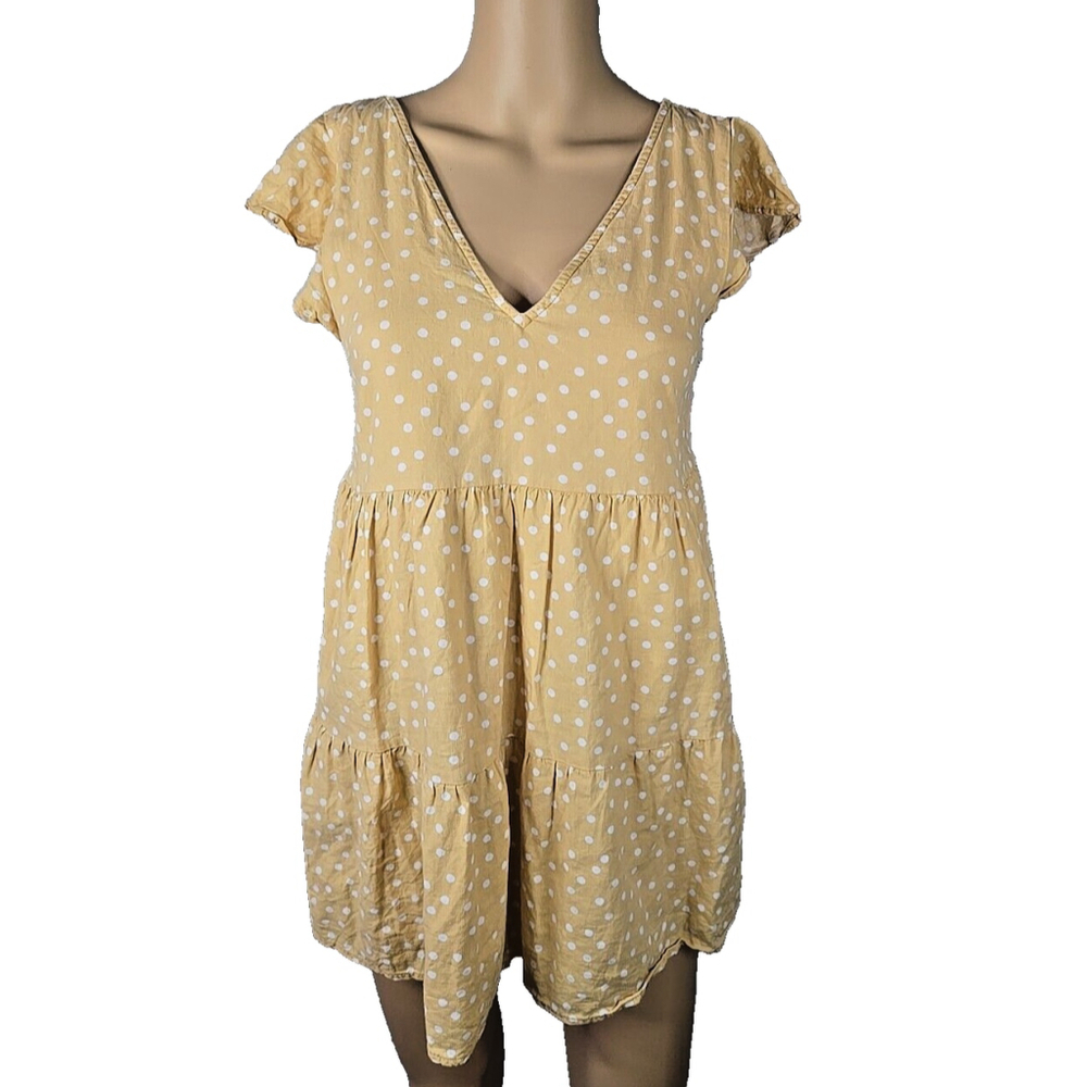 Abercrombie & Fitch Yellow Polka Dot Sundress XS Petite Linen Blend Cottagecore - Picture 3 of 10